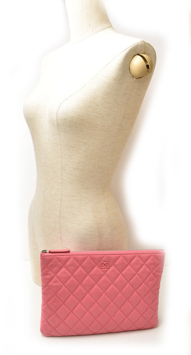 Chanel Caviar Skin Clutch Bag/Flat Pouch Rose Pink
