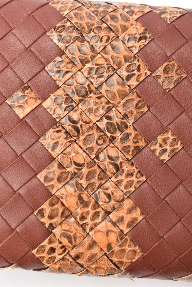 Bottega Veneta Leather Python Long Wallet Intrecciato Brown Beige