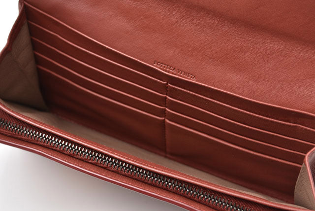 Bottega Veneta Leather Python Long Wallet Intrecciato Brown Beige