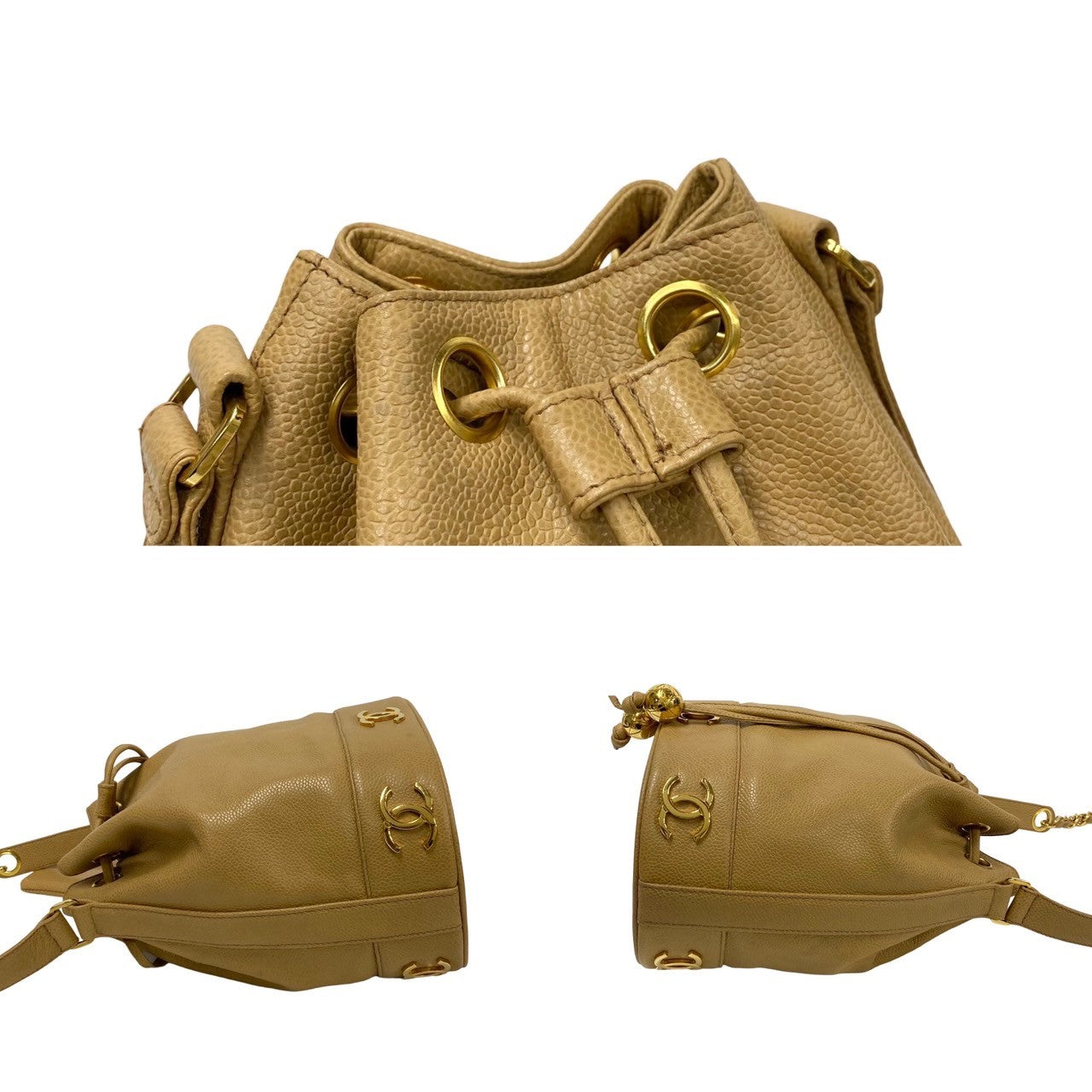 Chanel Triple CC Caviar Bucket Shoulder Bag  Leather Crossbody Bag