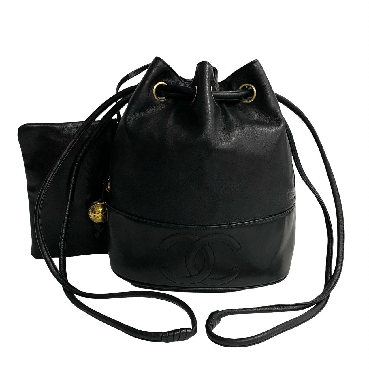 Chanel CC Drawstring Bucket Bag  Leather Crossbody Bag in New Condition