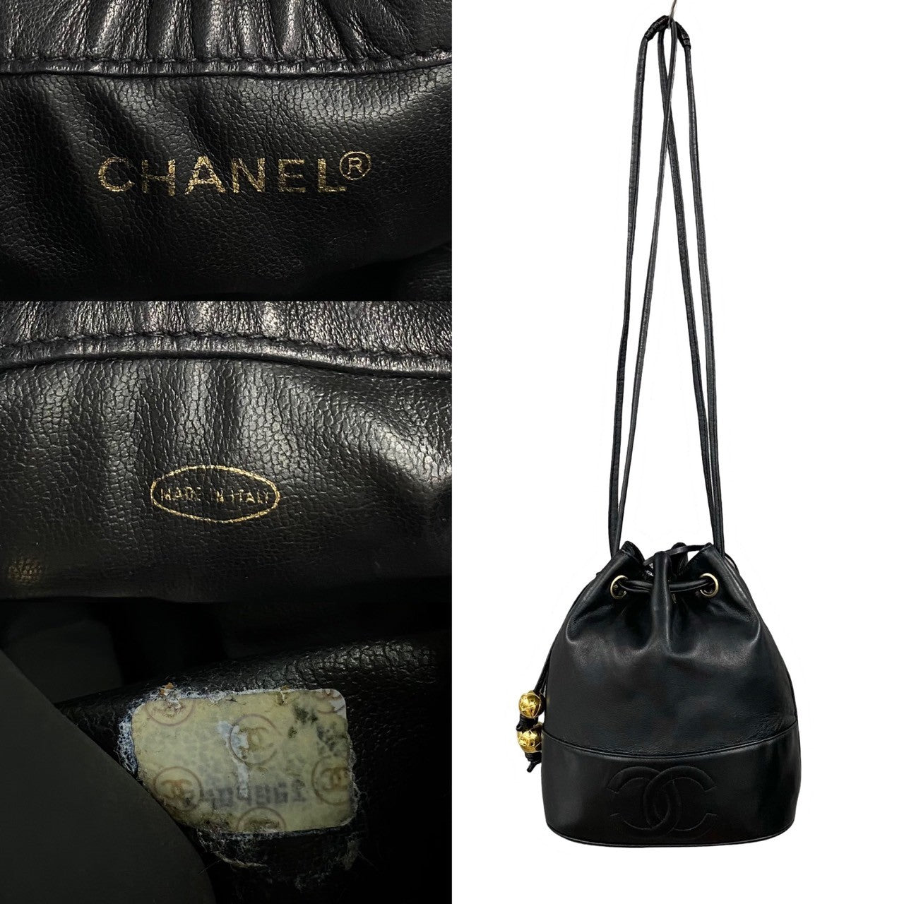 Chanel CC Drawstring Bucket Bag  Leather Crossbody Bag in New Condition