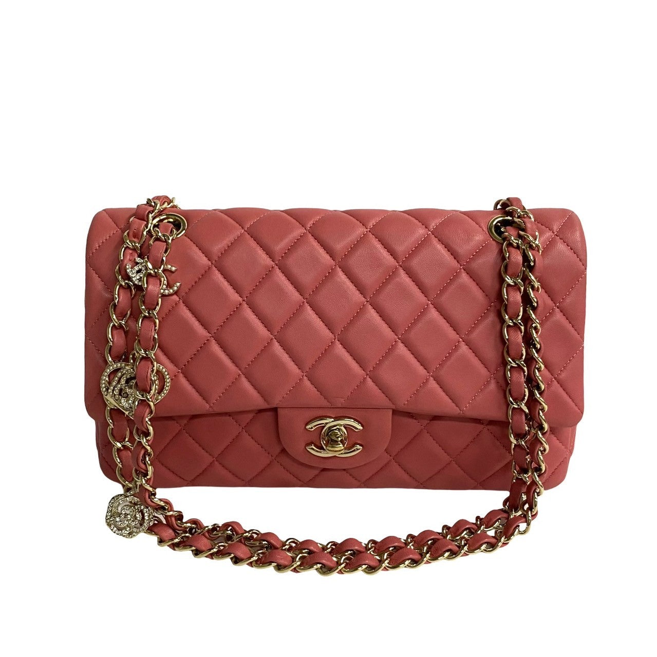 Chanel Medium Classic Single Flap Charm Bag  Leather Crossbody Bag