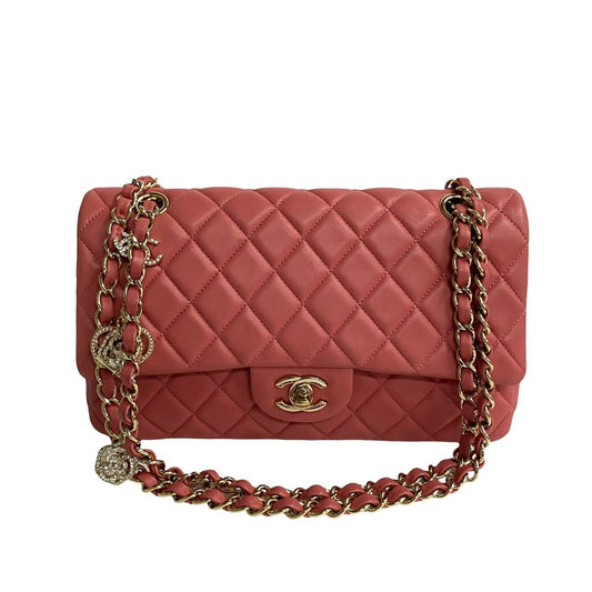 Chanel Medium Classic Single Flap Charm Bag  Leather Crossbody Bag