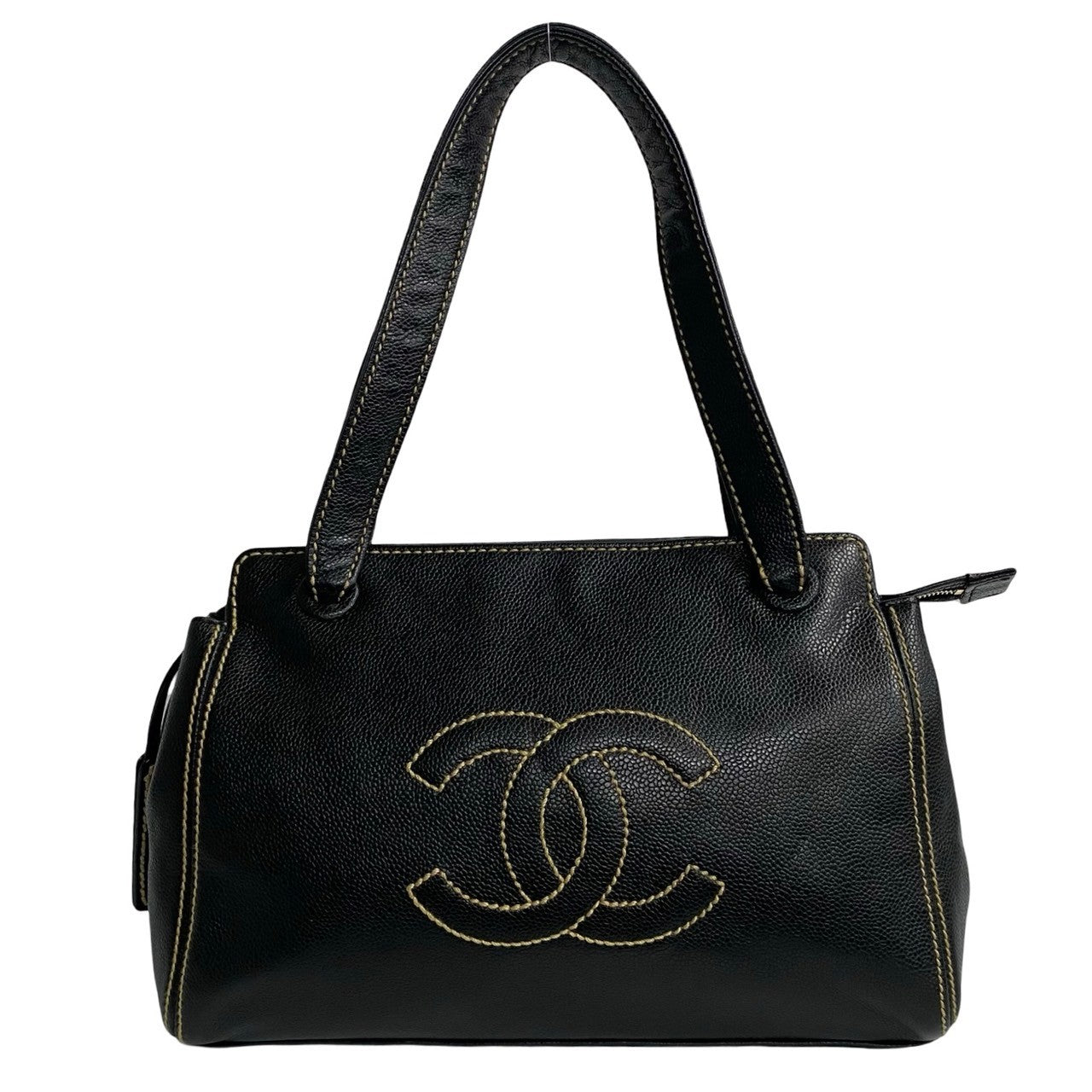 Chanel CC Caviar Zip Shoulder Bag Leather Shoulder Bag