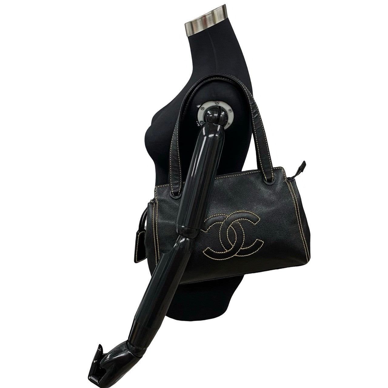 Chanel CC Caviar Zip Shoulder Bag Leather Shoulder Bag