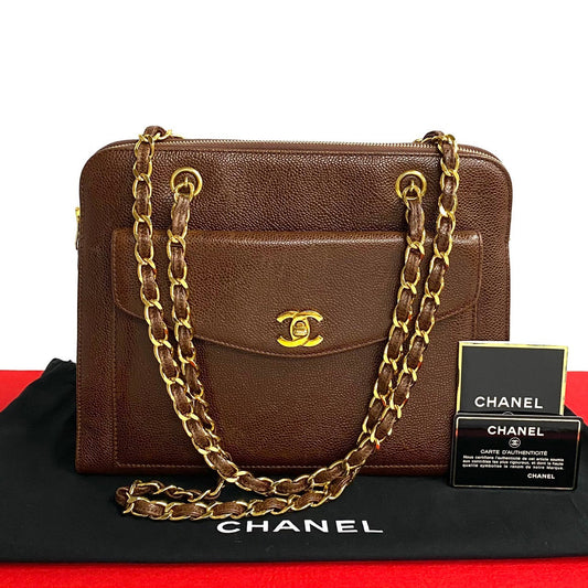 Chanel Caviar Chain Shoulder Bag Brown