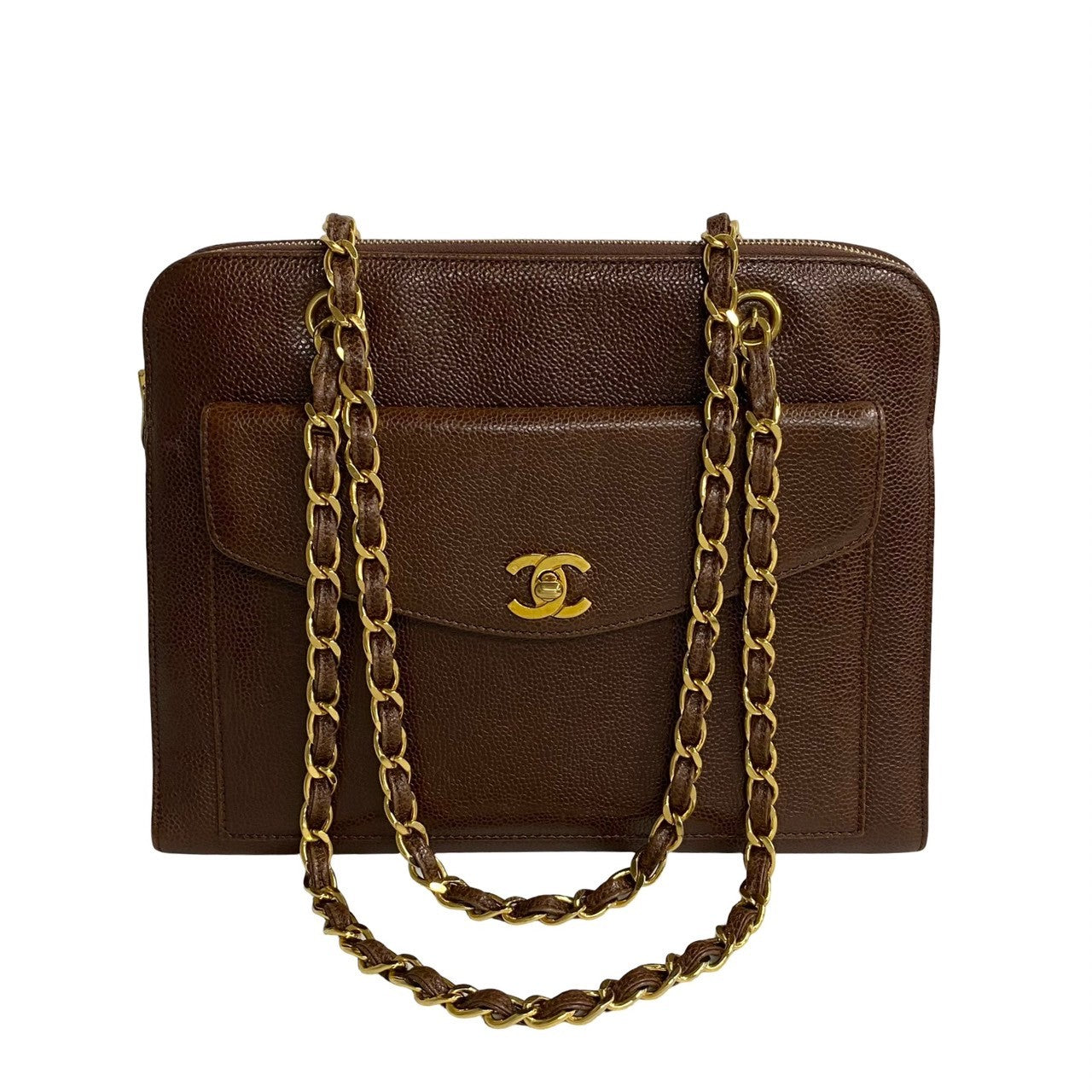 Chanel Caviar Chain Shoulder Bag Brown