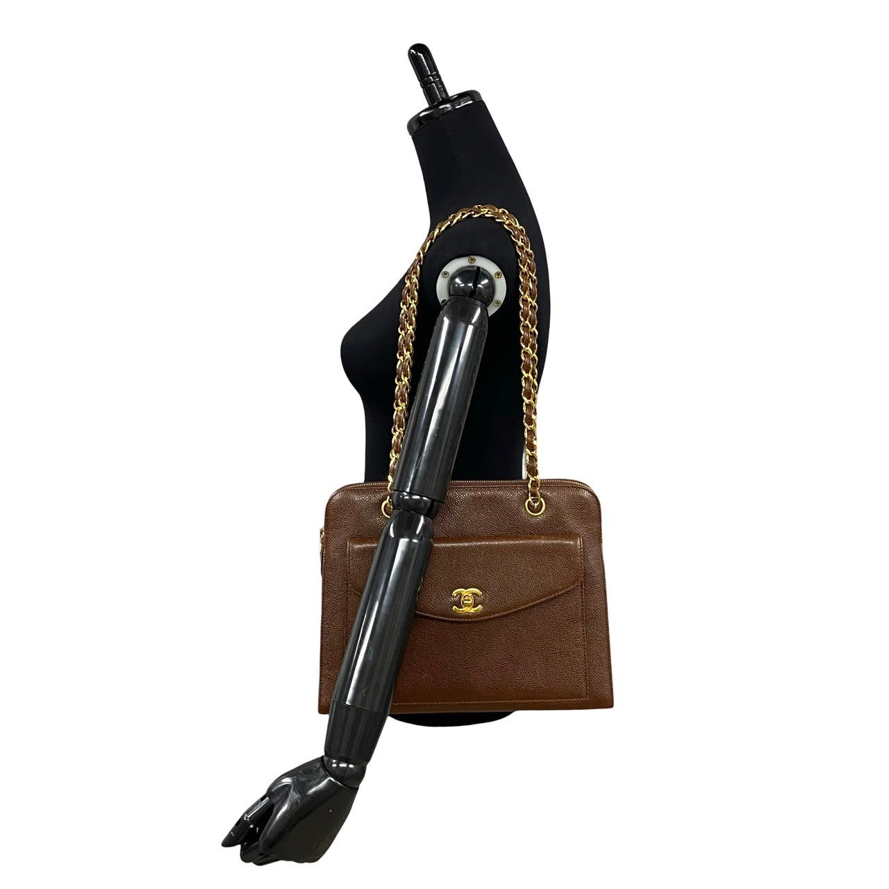 Chanel Caviar Chain Shoulder Bag Brown