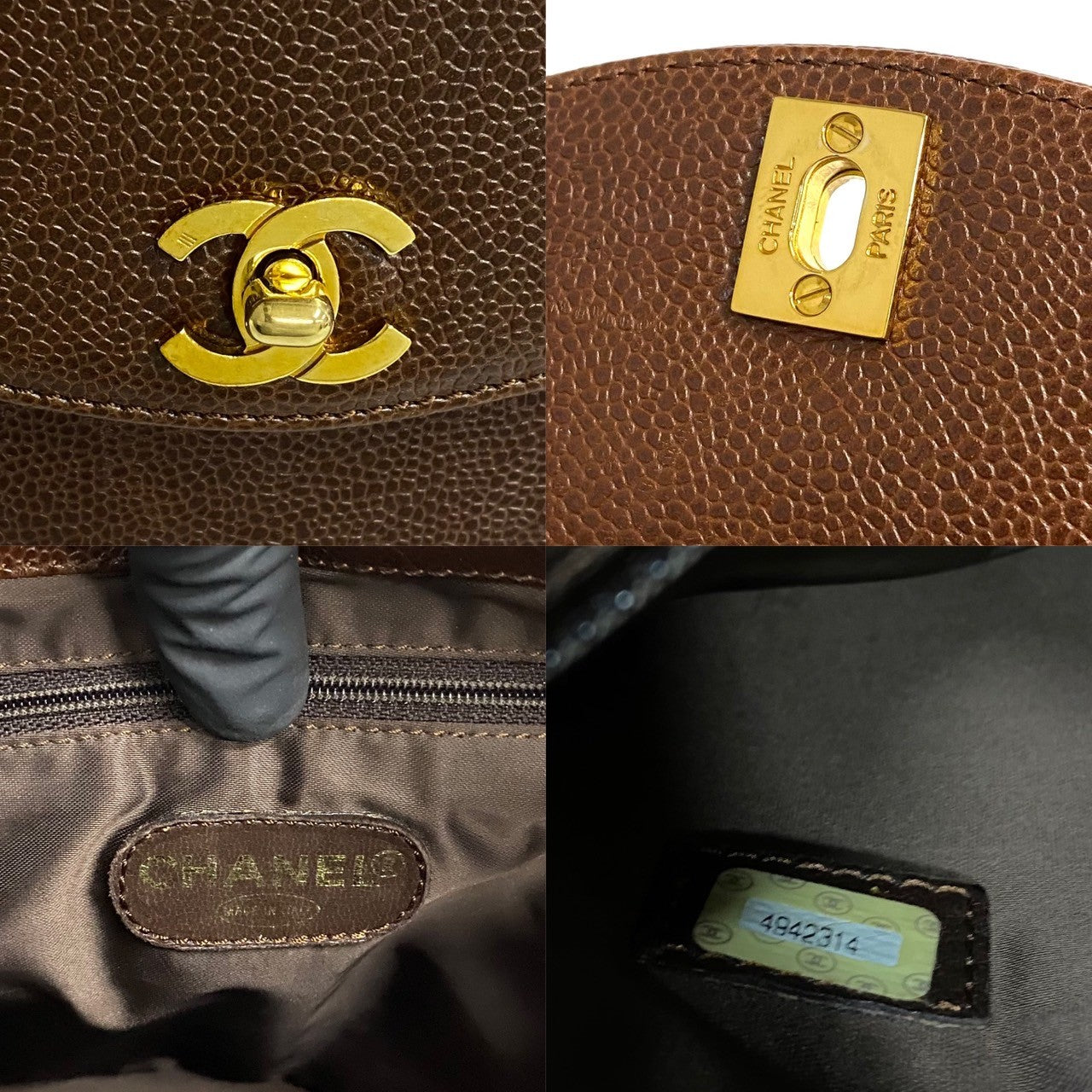 Chanel Caviar Chain Shoulder Bag Brown