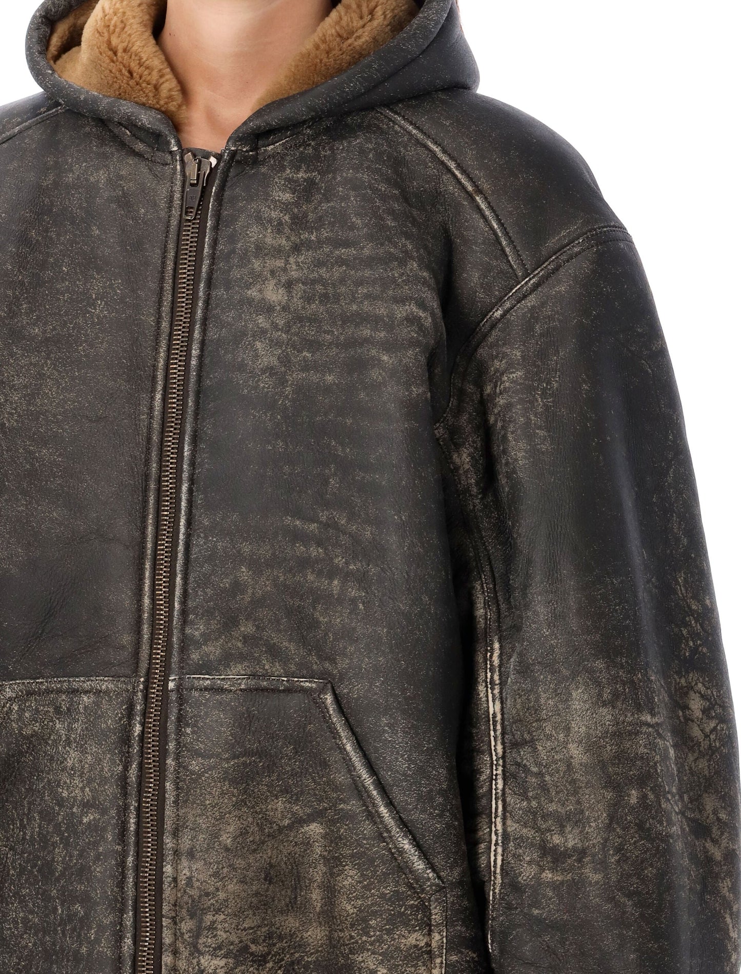 BALENCIAGA Hooded Shearling Bomber Jacket - Size 34