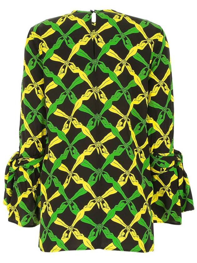 Bottega Veneta Fantasia Print Viscose Tie Cuff Blouse Grass Yellow