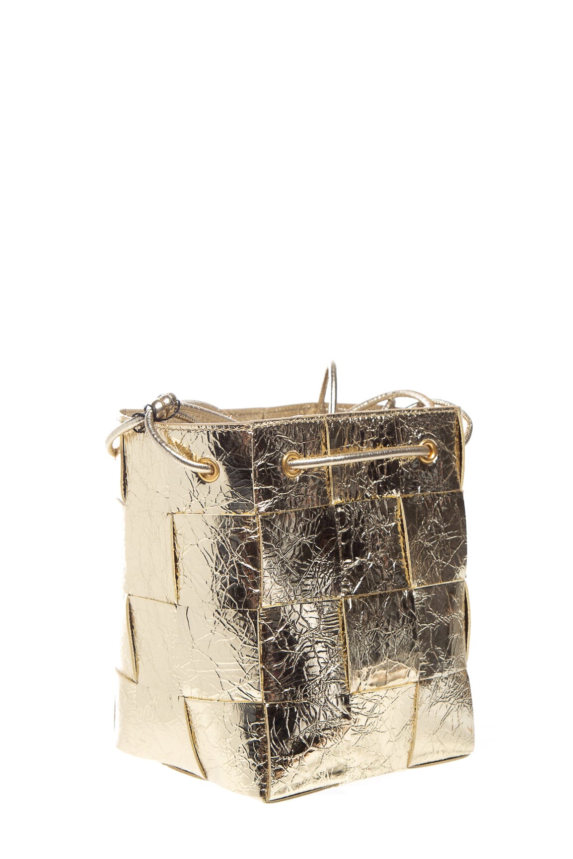 Bottega Veneta Small Metallic Gold Cassette Bucket Bag