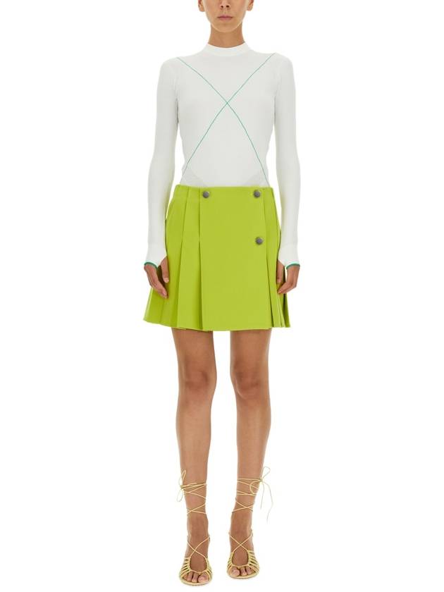 Bottega Veneta Button Detail Pleated Skirt Kiwi