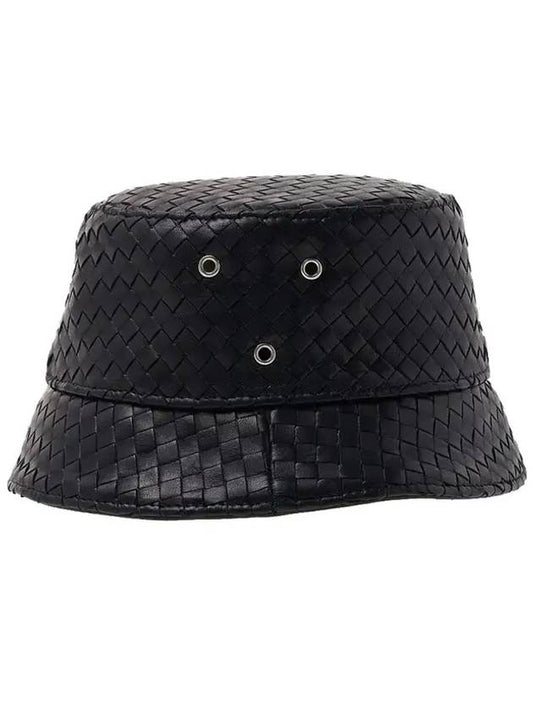 Bottega Veneta Intrecciato Leather Bucket Hat Black