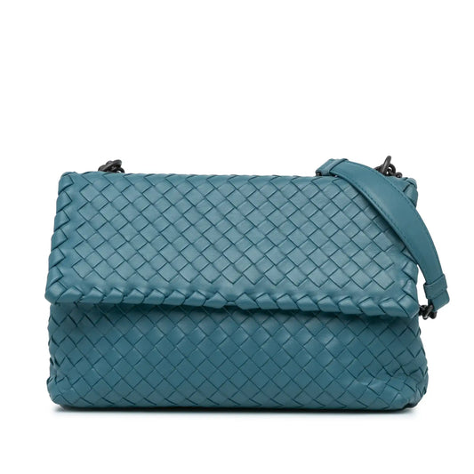 Blue Bottega Veneta Small Nappa Intrecciato Olympia Shoulder Bag