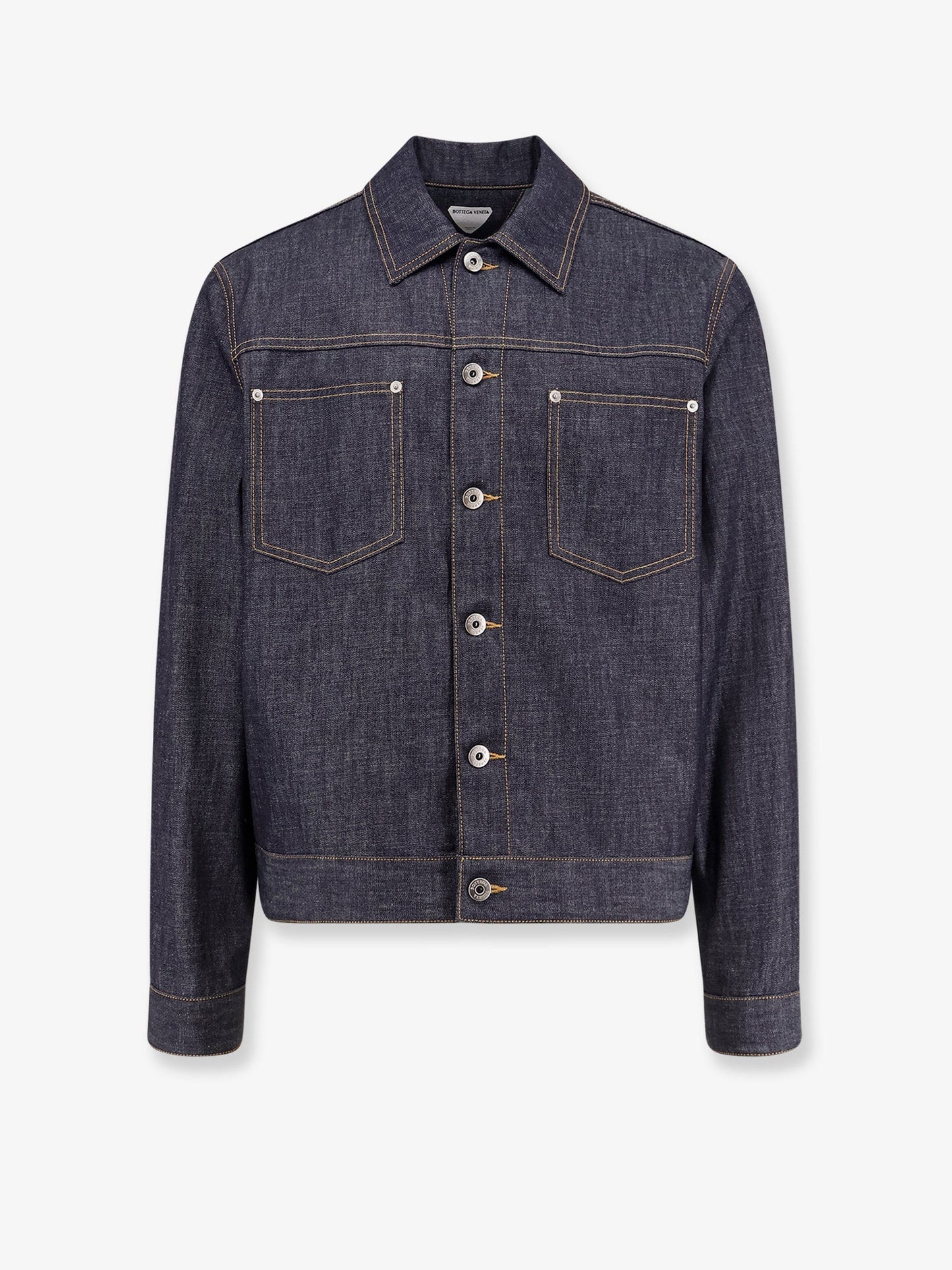 Bottega Veneta Men Denim Jacket With Iconic Intrecciato Patch