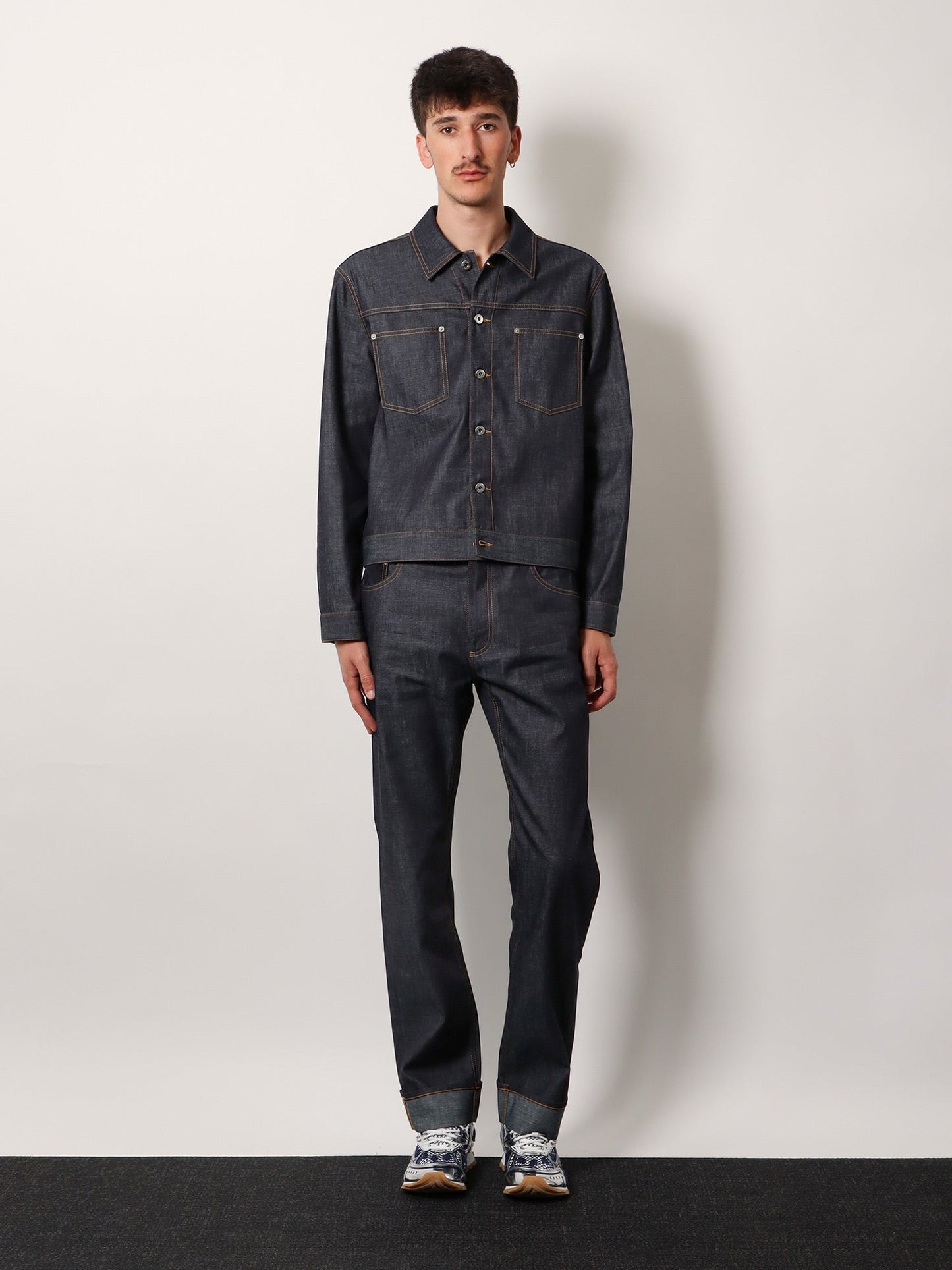 Bottega Veneta Men Denim Jacket With Iconic Intrecciato Patch