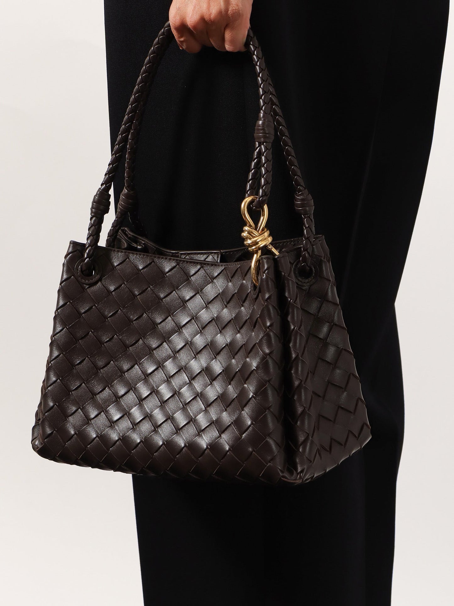 Bottega Veneta Women Parachute Leather Shoulder Bag With Intrecciato Motif And Knot Detail