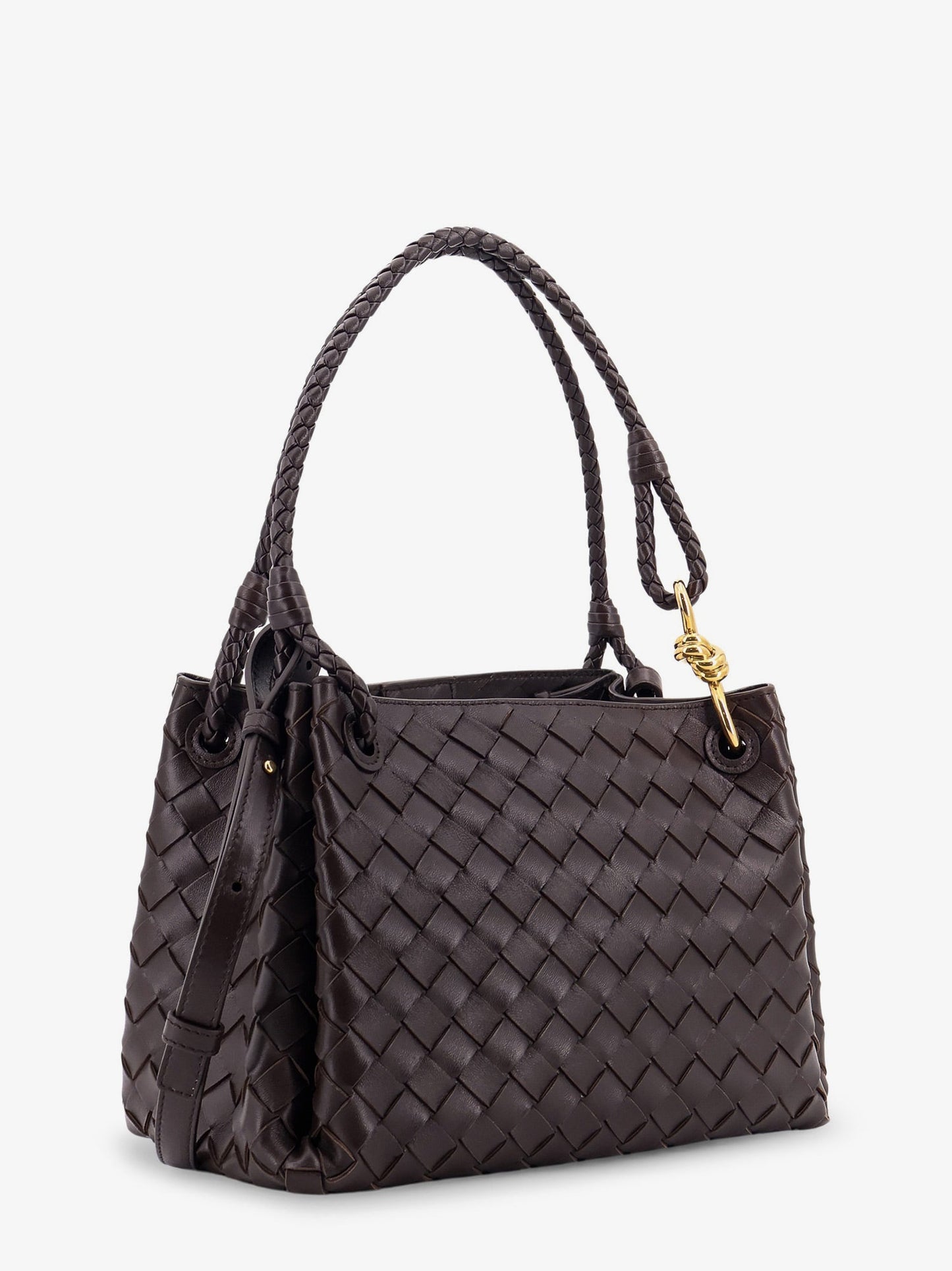 Bottega Veneta Women Parachute Leather Shoulder Bag With Intrecciato Motif And Knot Detail