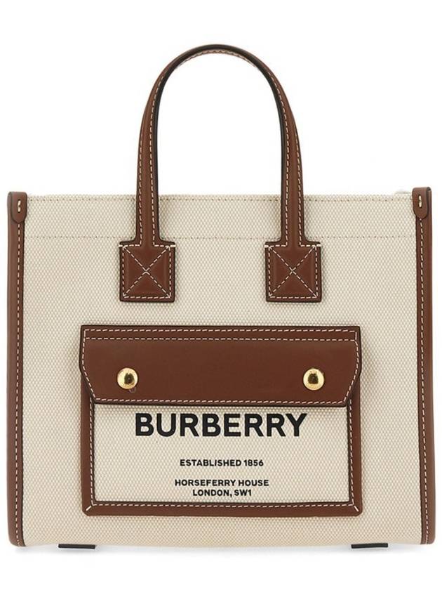 Burberry Mini Two-Tone Canvas and Leather Freya Tote Bag Natural Tan