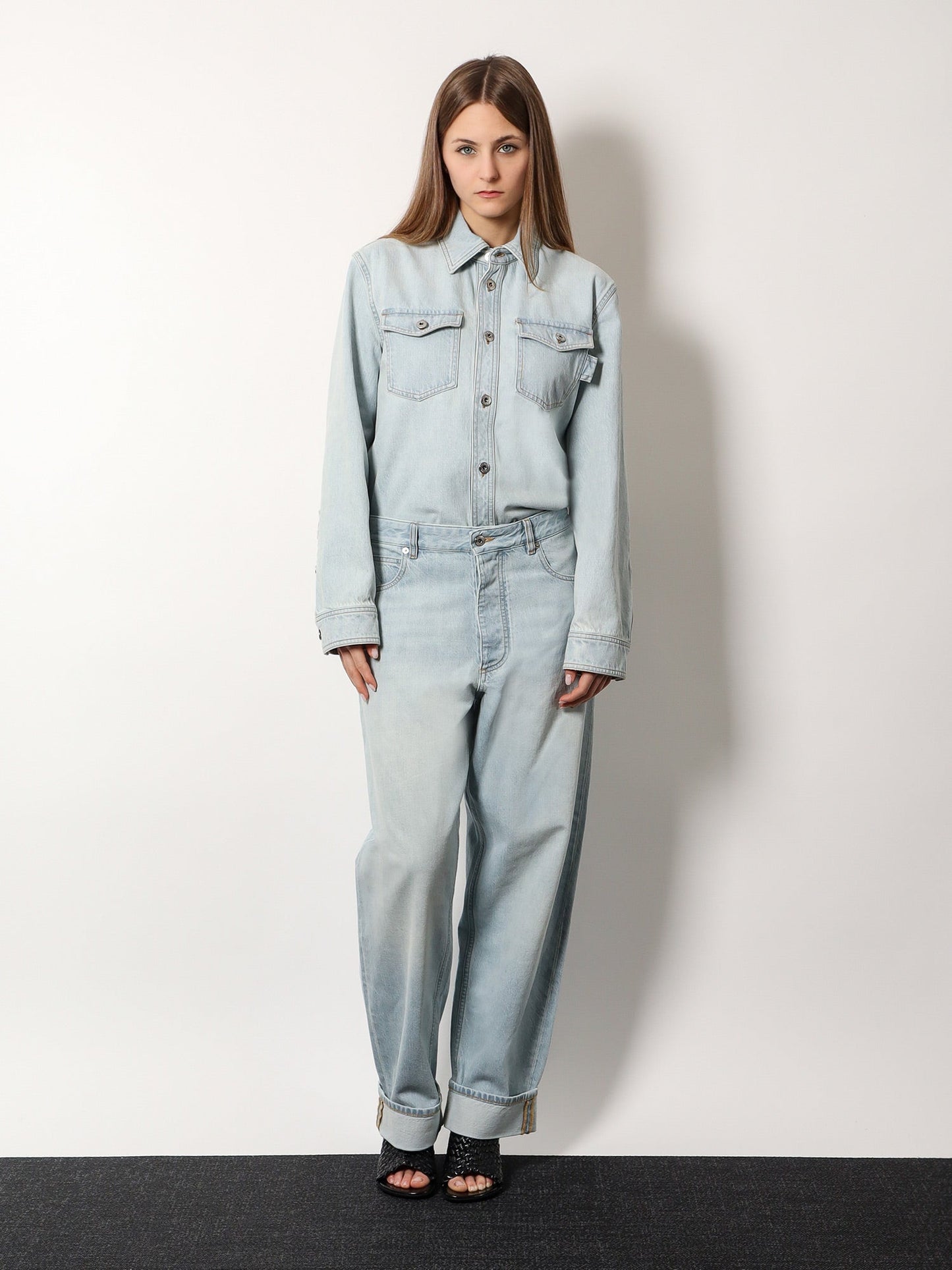 Bottega Veneta Women Denim Shirt With Extra Bleach Wash