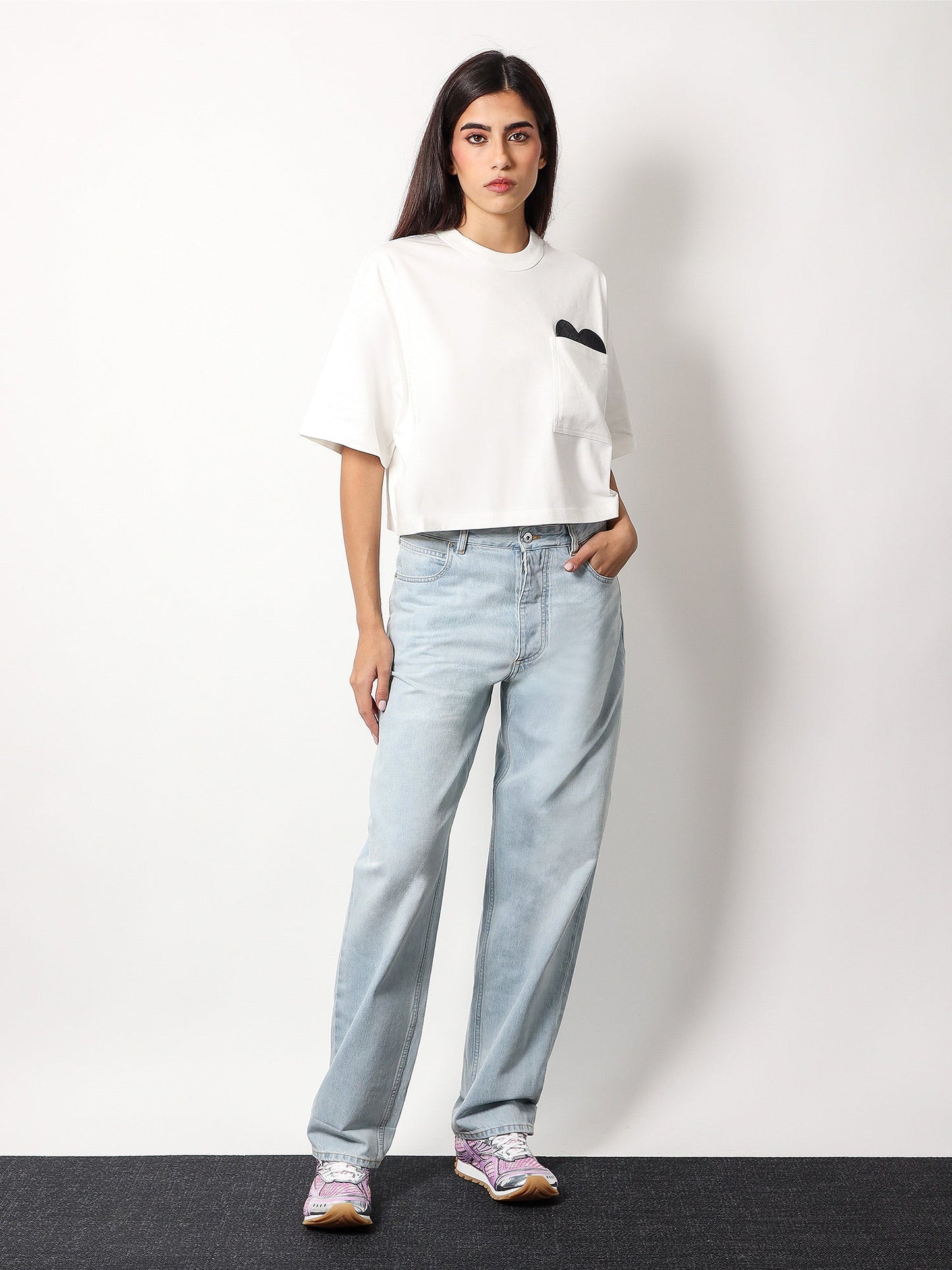 Bottega Veneta Women Cotton T-Shirt With Intrecciato Leather Detail