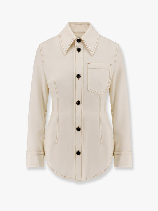 Bottega Veneta Women Traverl Light Wool Shirt With Maxi Pointed Collar