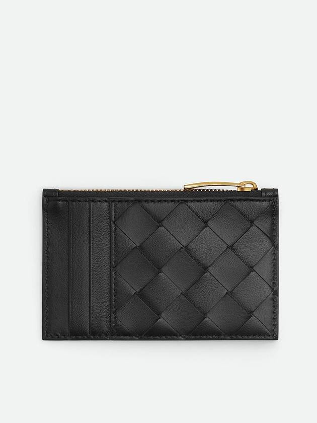 Bottega Veneta Intrecciato Zipper Leather Card Wallet Black
