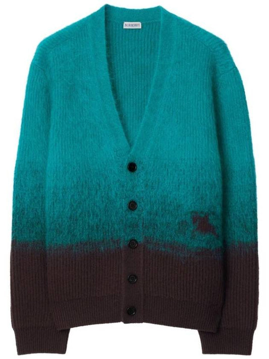 Burberry V-Neck Knit Wool Mohair Blend Cardigan Brown Blue