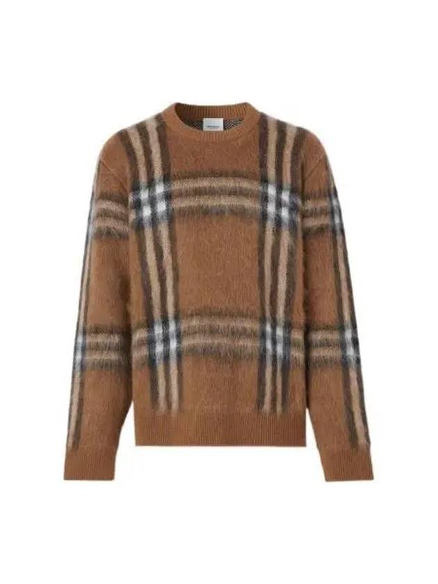 Burberry Denver Check Mohair Wool Blend Knit Top Dark Birch Brown