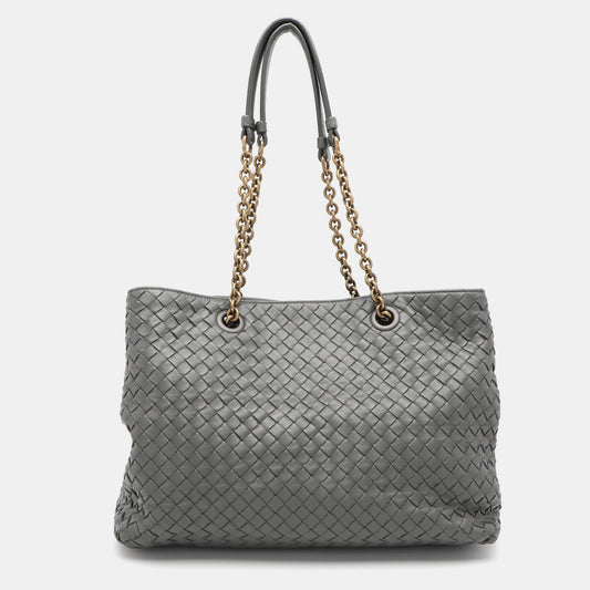 Bottega Veneta Grey Intrecciato Leather Chain Tote
