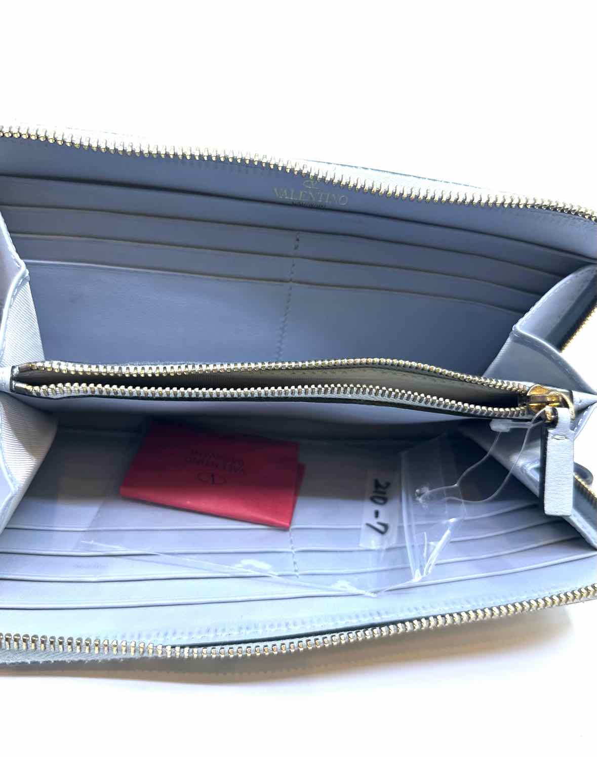 VALENTINO Rockstud Baby Blue Leather Solid Wallet