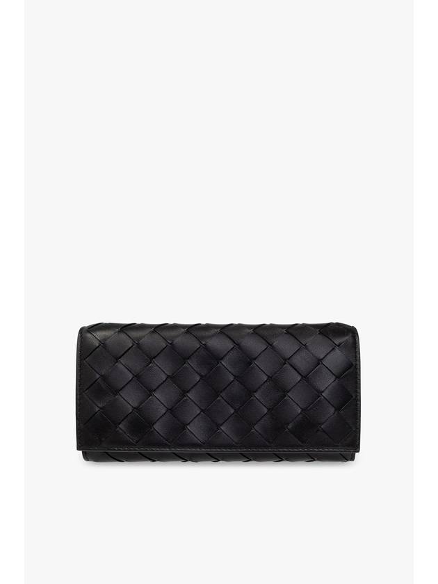 Bottega Veneta Intrecciato Flap Long Wallet Black