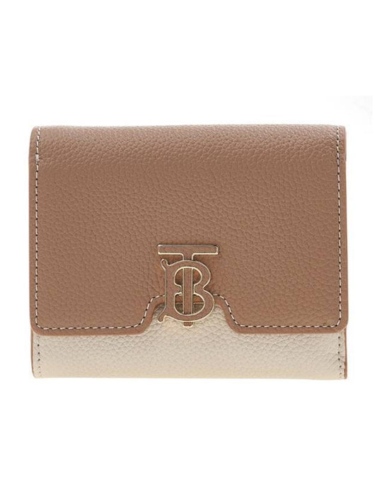 Burberry TB Logo Tritone Grainy Leather Half Wallet Brown