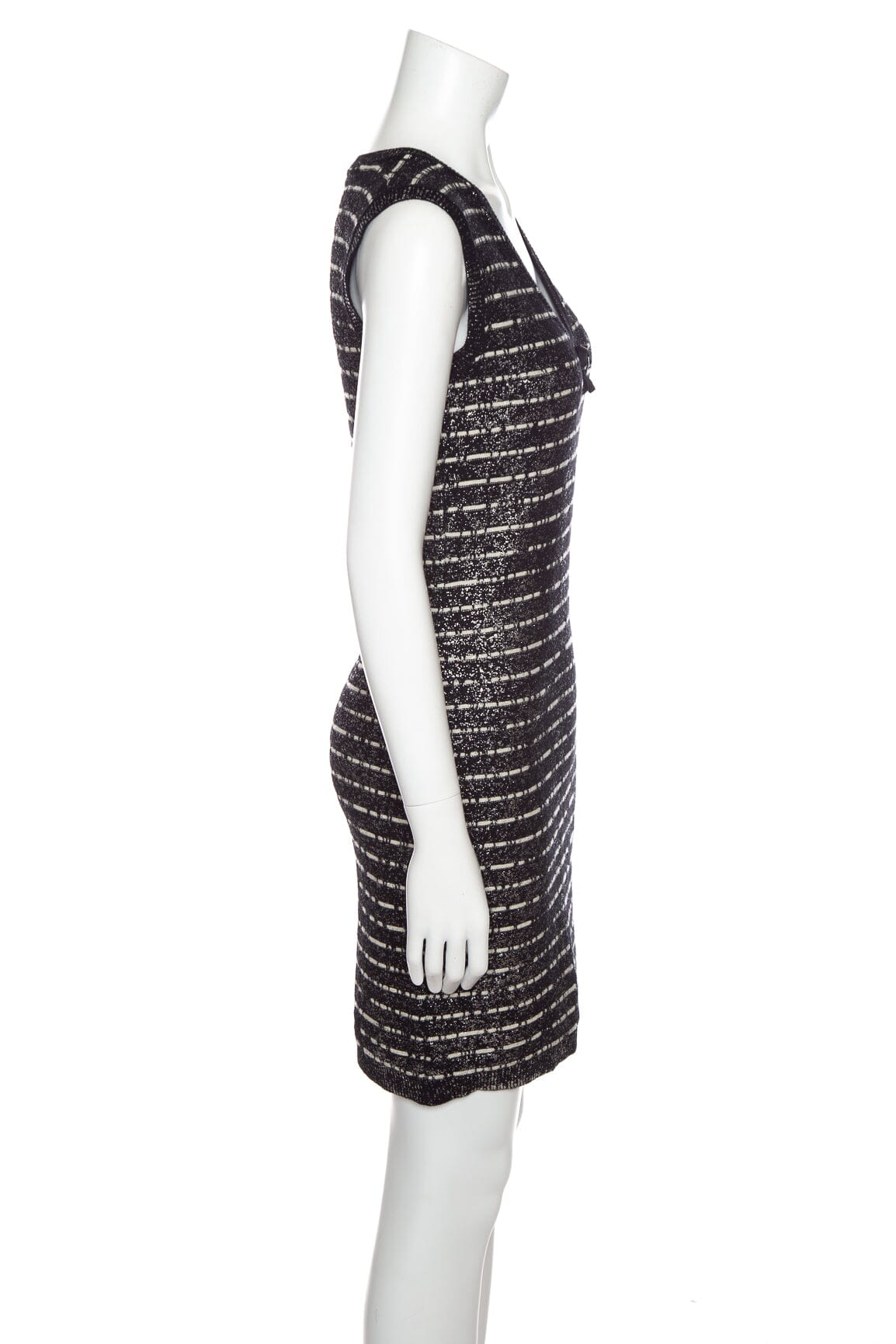 Chanel Black and White Knit V-Neck Sleeveless Mini Dress SZ 36