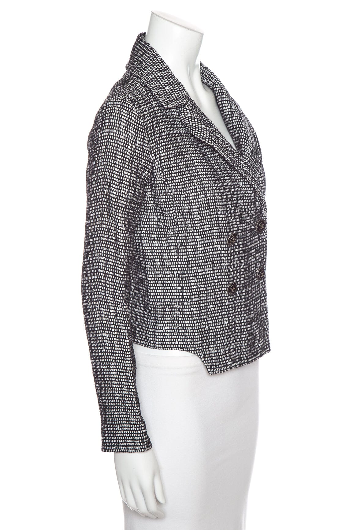Chanel Black and White Pattern Double-Breasted Jacket SZ 34