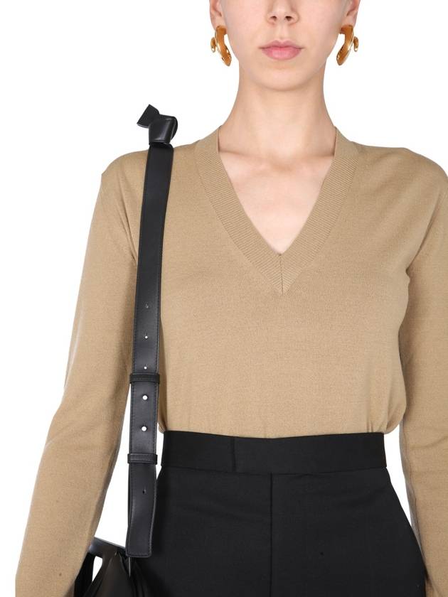 Bottega Veneta Wool V-neck Stretch Knit Brown