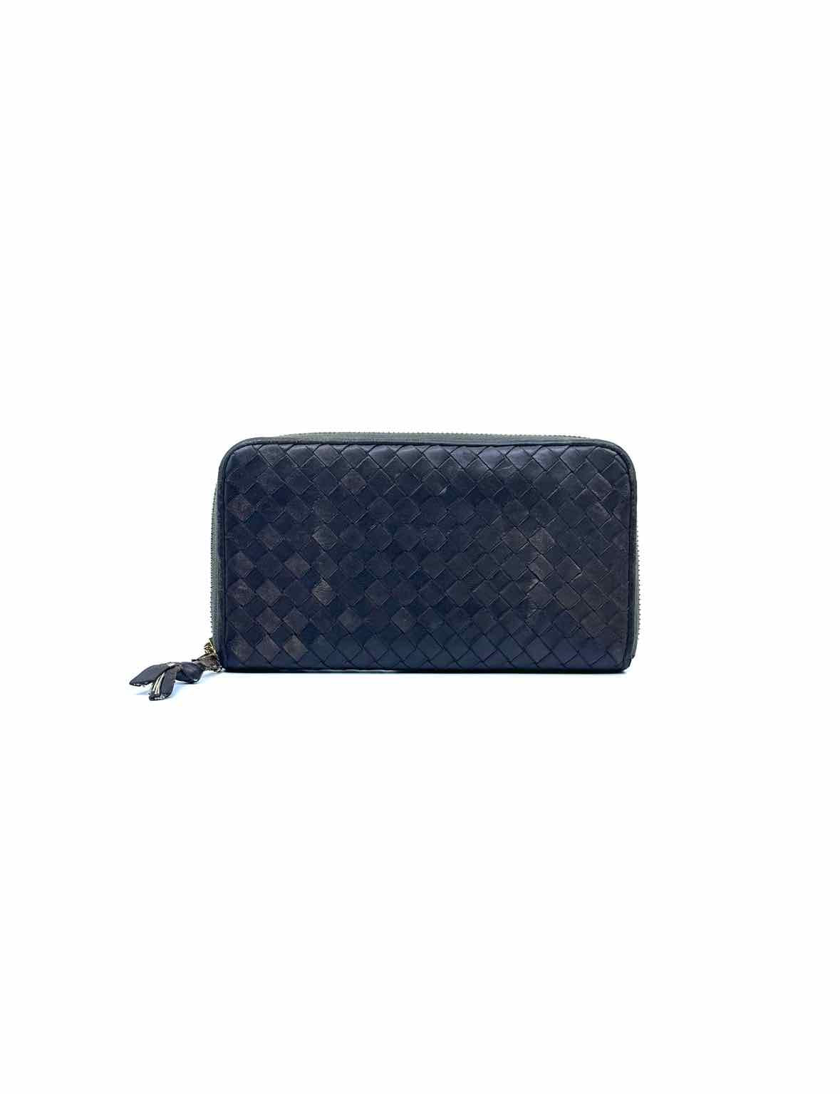 BOTTEGA VENETA Continental Brown Leather Woven Wallet