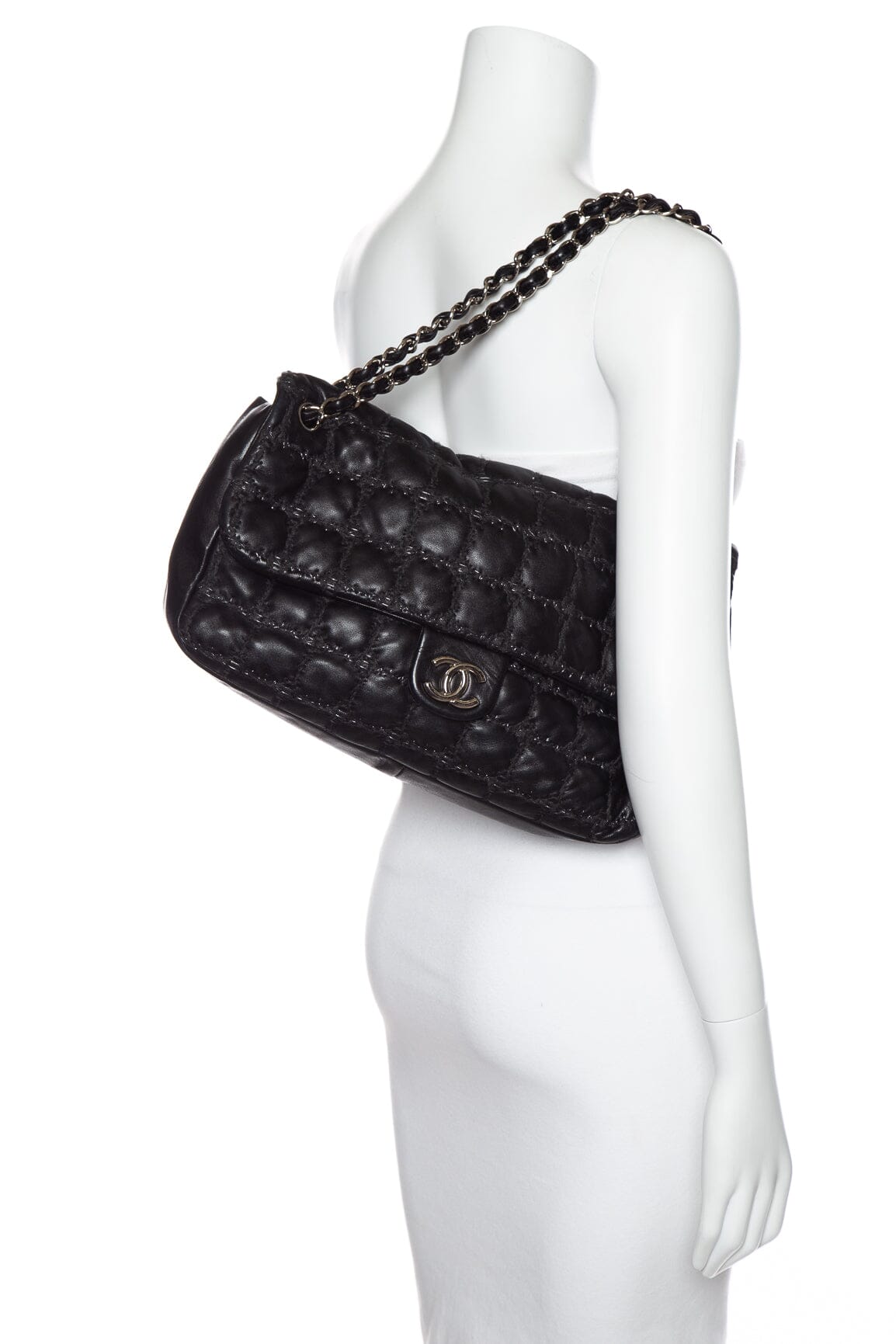 Chanel Black Leather and Tweed Flap Handbag