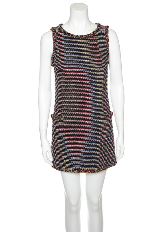 Chanel Multicolor Tweed Sleeveless Mini Dress SZ 38