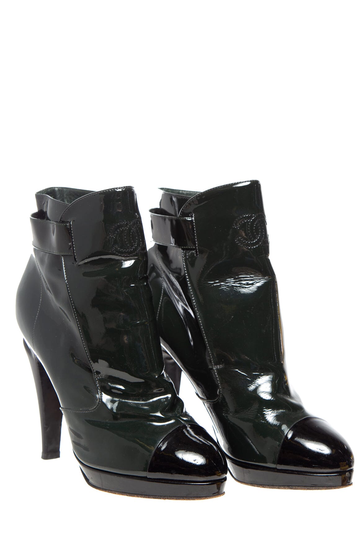 Chanel Green and Black Patent Leather Boots SZ 40.5