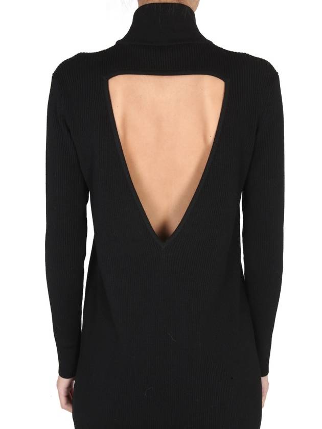 Bottega Veneta Cut Out Detail High Neck Wool Midi Dress Black
