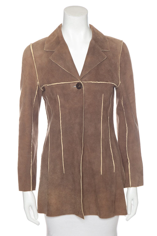 Chanel Brown Suede Deer Leather Jacket SZ 38
