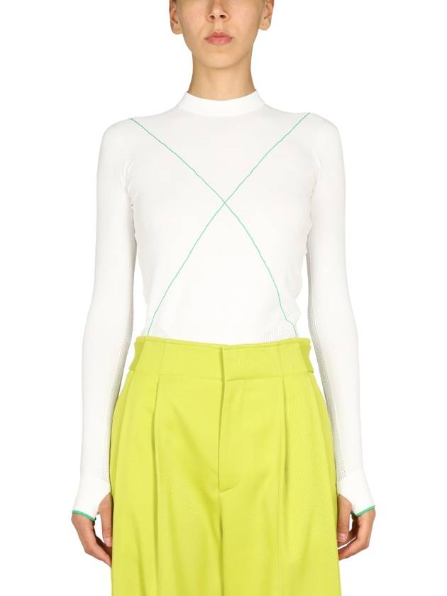 Bottega Veneta Women's Stitch Line Long Sleeve Knit Top White