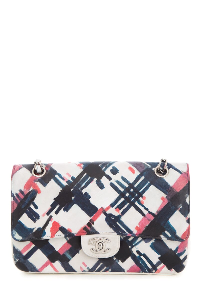 Chanel 2016 Blue and White Painted Print Lambskin Airline Classic Double Flap