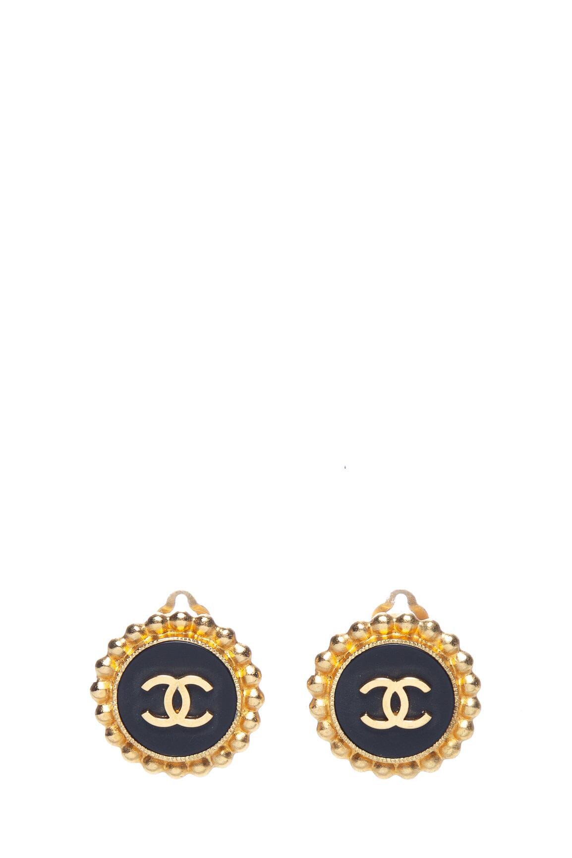 Chanel 2004 Spring Gold and Black Enamel Round Earrings