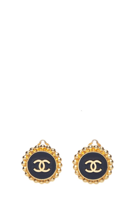 Chanel 2004 Spring Gold and Black Enamel Round Earrings