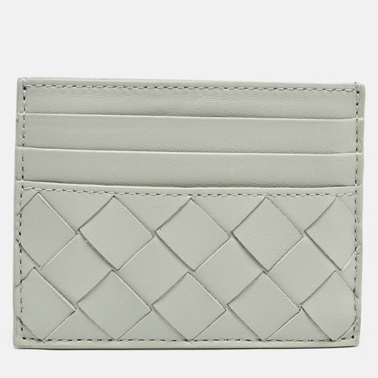 Bottega Veneta Light Grey Intrecciato Leather Card Holder