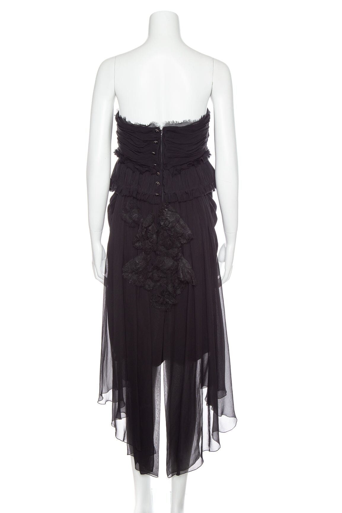 Chanel Black Ruffle and Lace Gown SZ 44